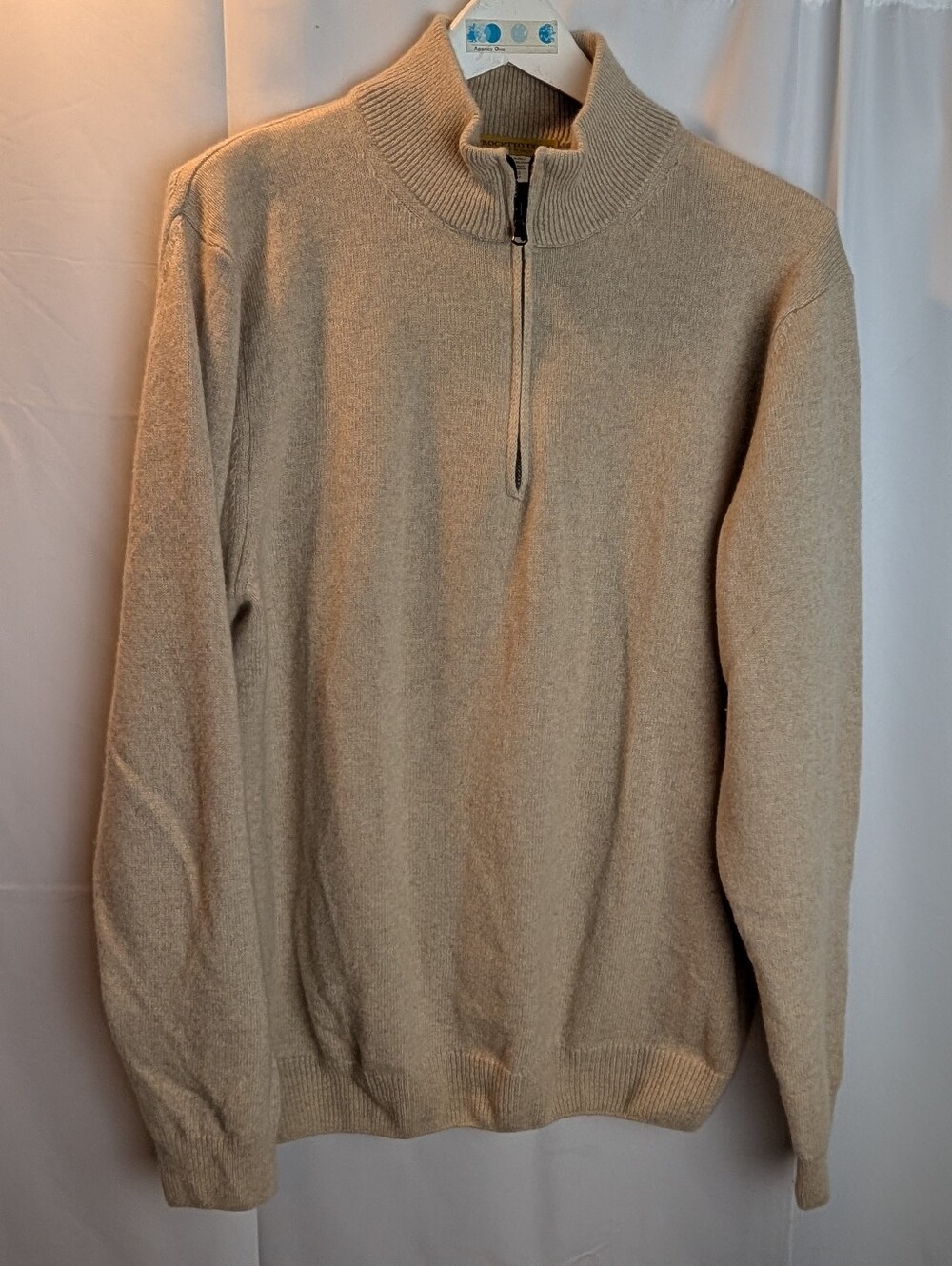 Progetto Uomo 100% Cashmere Quarter Zip Sweater Mens XL Beige Italian Knit